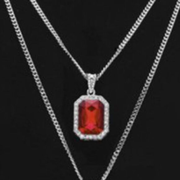 💝 Silver Necklaces with Red Ruby Gemstone and Iced Out Gold Cross Pendant - Picture 3 of 3